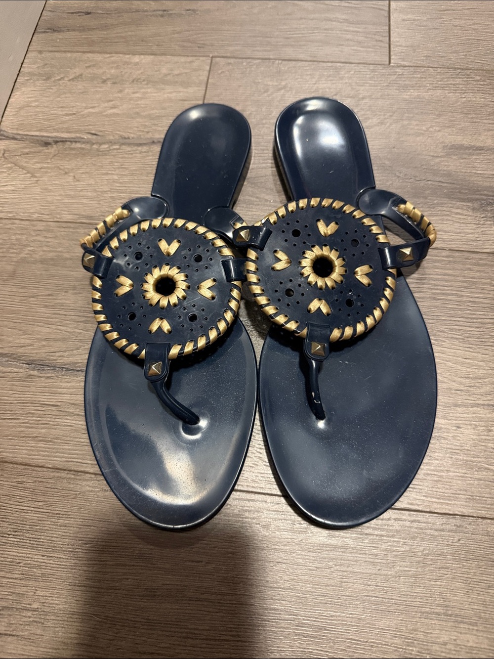 Jack Rogers Navy and Gold Miller Sandal Jelly Flip Flops